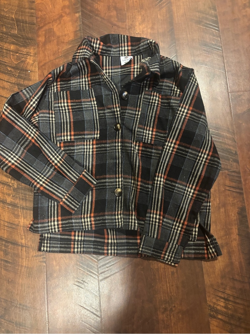 Plaid Button-Front Jacket in Black & Orange